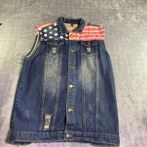 Denim Vest with American Flag Design
